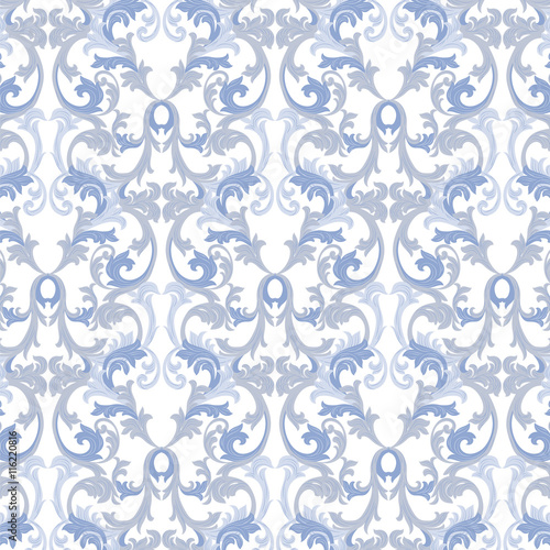 Vector Damask Baroque Pattern. Elegant Classic texture for wallpapers  backgrounds  textile and page fill. Blue color ornament