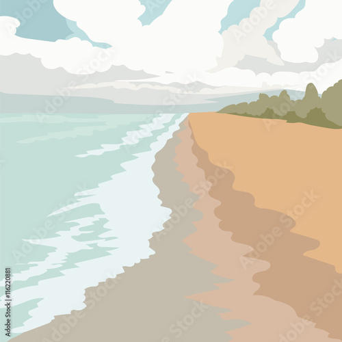 Vintage Postcard Summer Beach background. Sunset beach card.Pastel colors bac...