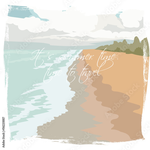 Vintage Postcard Summer Beach background. Beach Vector card.Pastel colors bac...