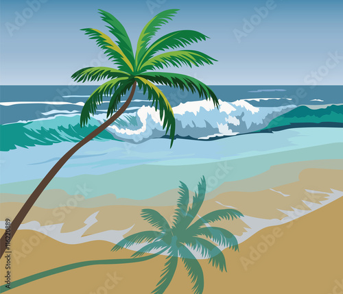 Summer Beach Vector illustration. Summer seaside shore with palm trees Vector