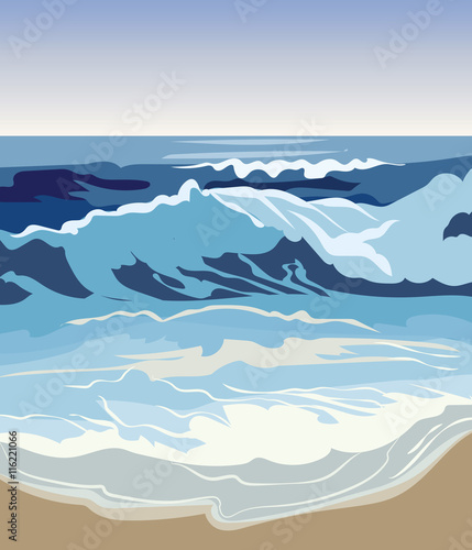 Summer Beach Waves Vector illustration. Summer seaside sand and Waves Background
