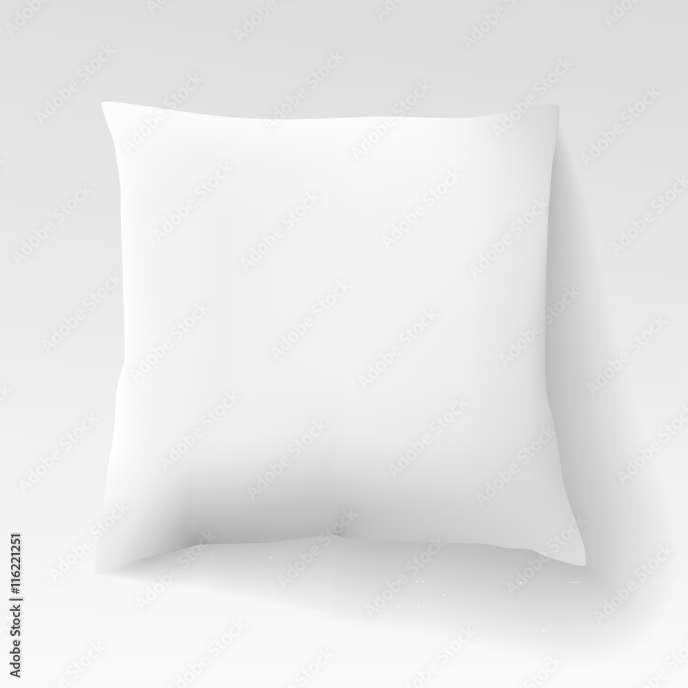 Blank white square pillow with shadow. Cushion vector illustration isolated on light background Blank white square pillow with shadow. Cushion vector illustration isolated on light background