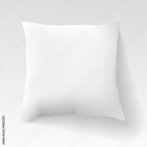 Blank white square pillow with shadow. Cushion vector illustration isolated on light background