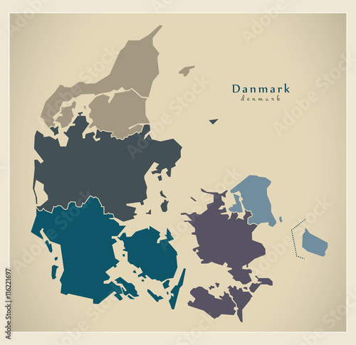 Fotografie Modern Map - Denmark with regions DK