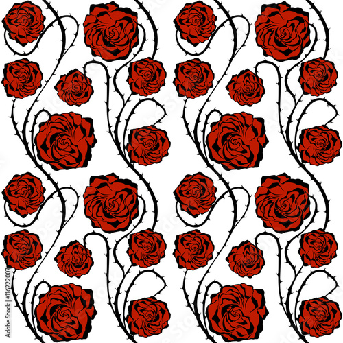 Red Roses. Seamless vector pattern.