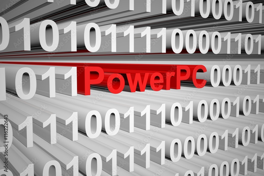 PowerPC in the form of binary code, 3D illustration