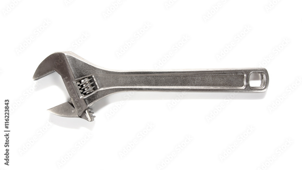 Adjustable wrench opened jaws isolated on white background Adjustable wrench opened jaws isolated on white background