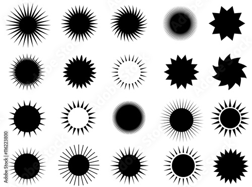 Set of 20 different vector sun shapes and styles