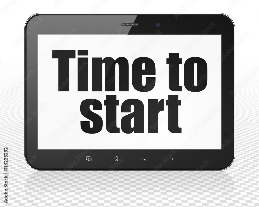 Time concept: Tablet Pc Computer with Time to Start on display Time concept: Tablet Pc Computer with Time to Start on display