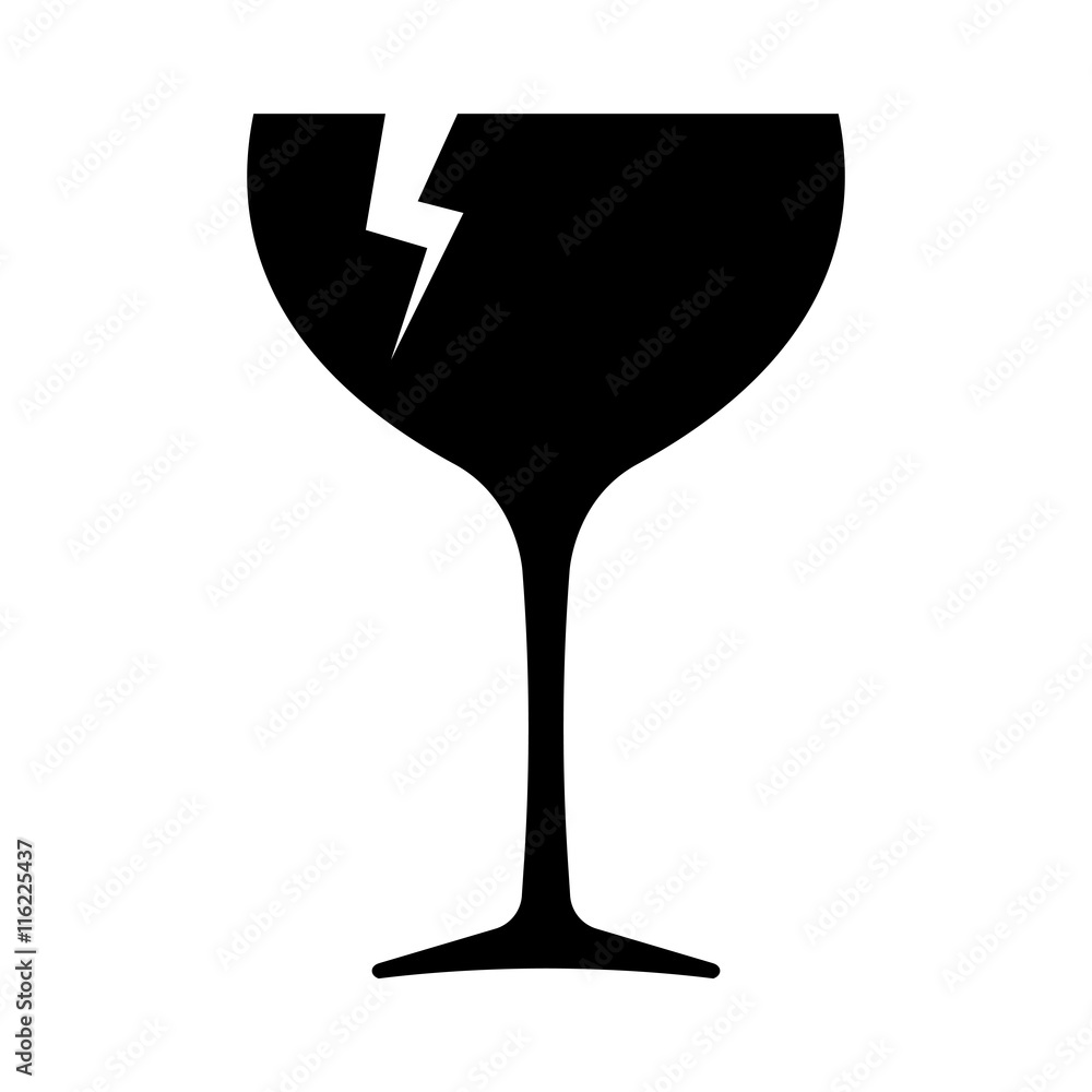 Fragile icon. Broken wine glass as symbol of fragile cargo. Vector