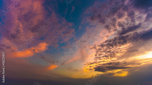 The beautiful sunset on the background of cloud stream. Wide angle © realstock1