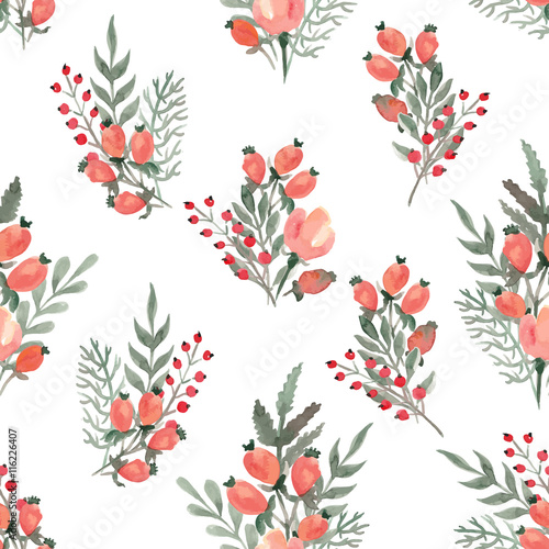 hand drawn red watercolor berries seamless pattern. vector illustration for your design