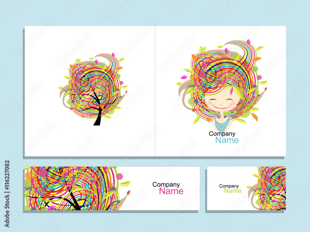 Business cards, floral girl for your design