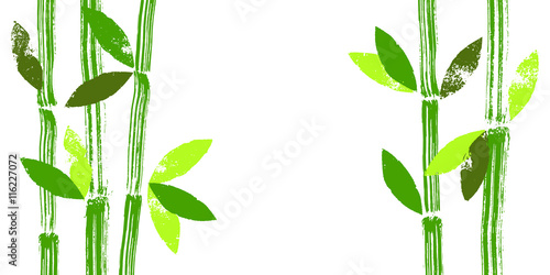 Hand painted bamboo stems and leaves vector background