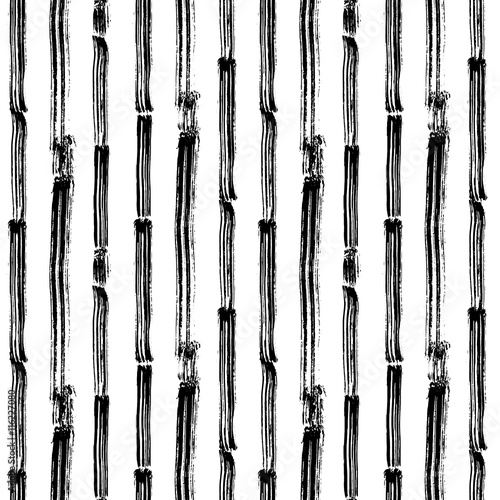 Hand painted black and white striped geometric seamless pattern, vector
