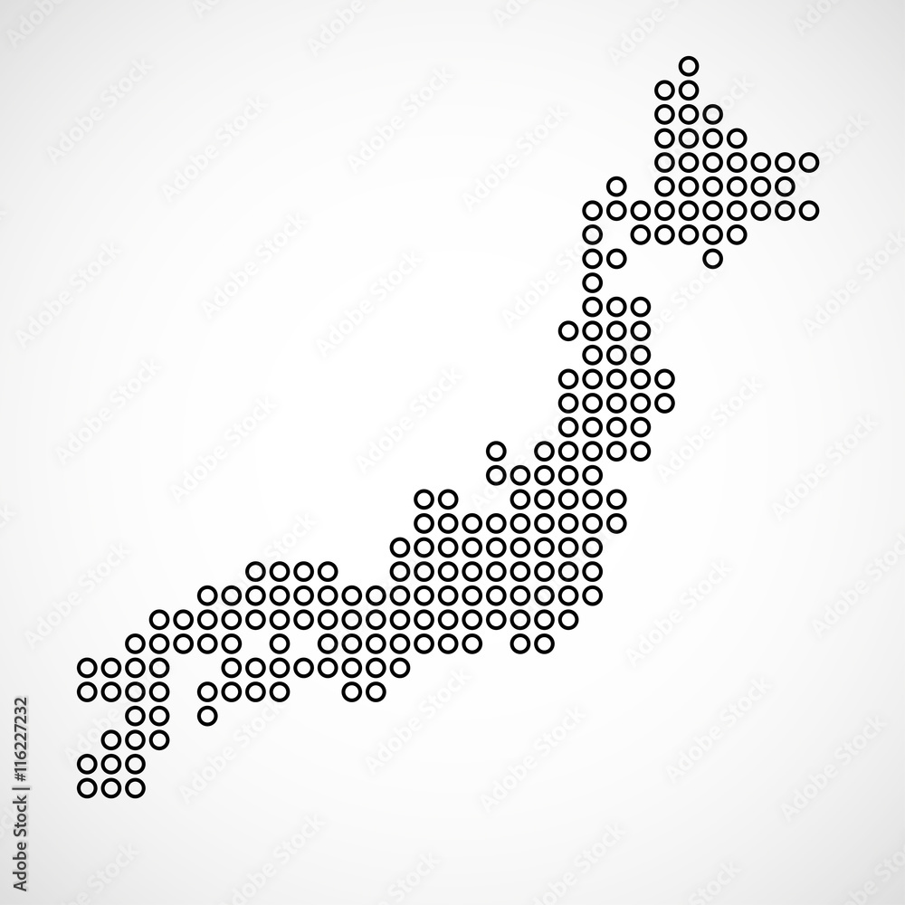 Abstract map of Japan from round dots, vector illustration