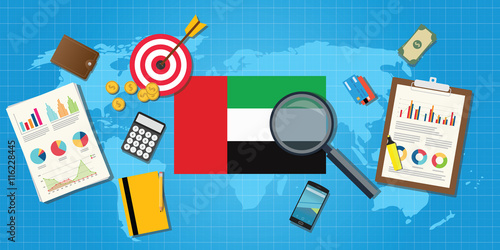 united arab emirates economy economic condition country with graph chart and finance tools vector graphic illustration