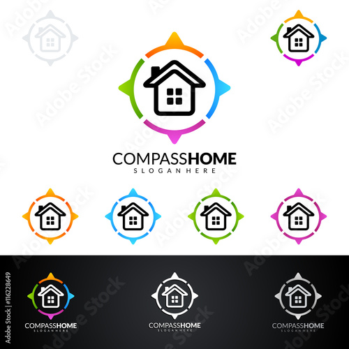 Real estate vector logo design, abstract home, house logo realty, searching, compass