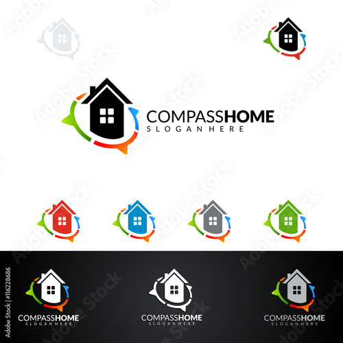 Real estate vector logo design, abstract home, house logo realty, searching, compass