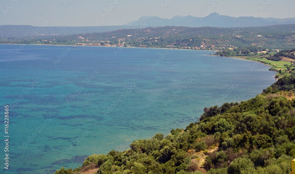 The Bay of Navarino by the town of Pylos in Messinia, Greece