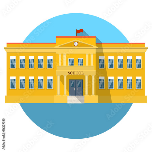 School building flat icon with long shadow