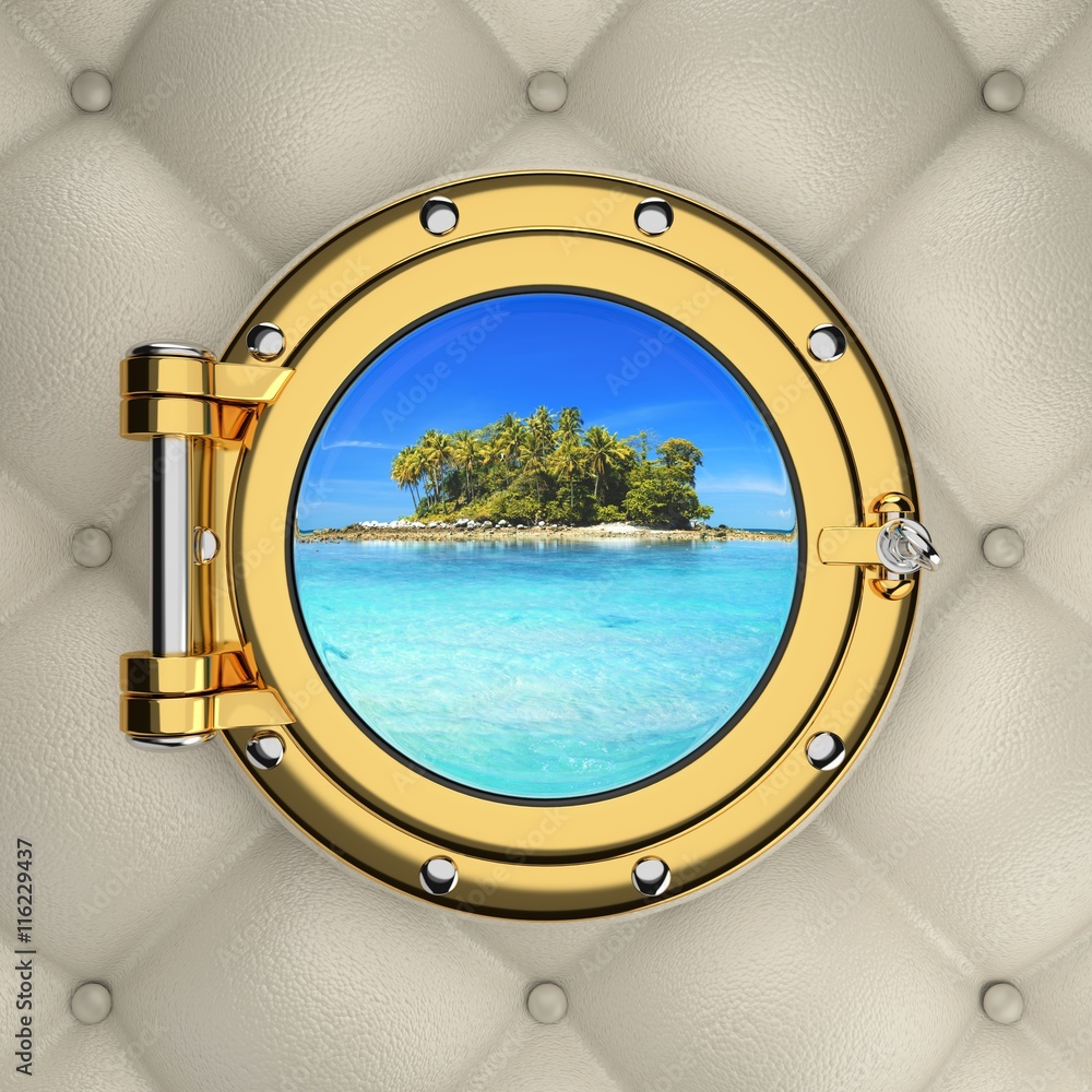 Exotic tropical island from the luxurious boat window Exotic tropical island from the luxurious boat window