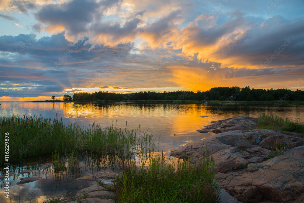 Fototapeta premium Seaside sunset on the Swedish east coast