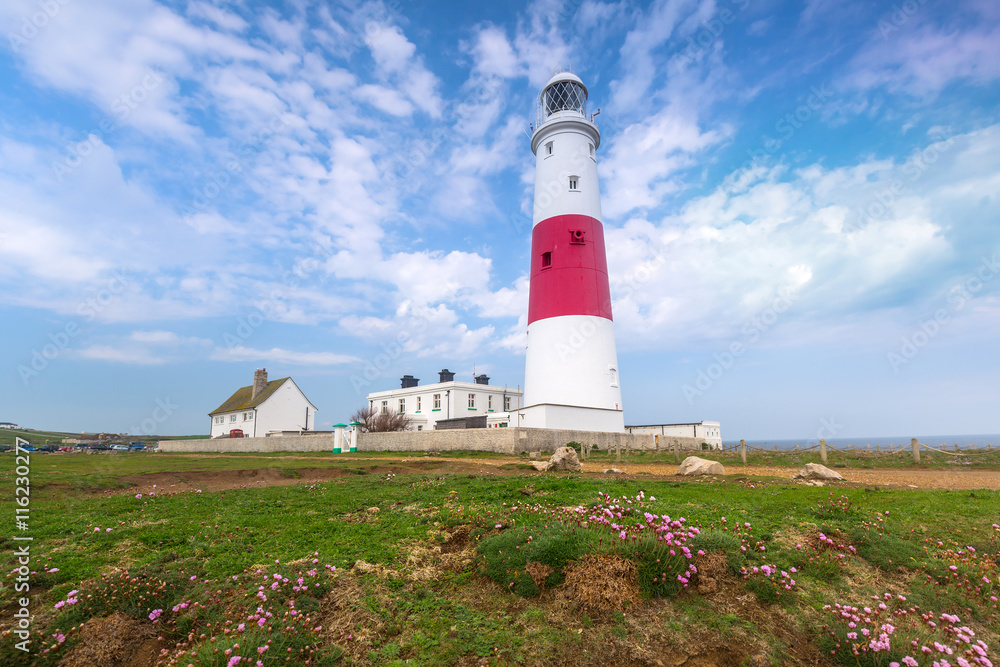 The Portland Bill Lighthouse on the Isle of Portland in Dorset, UK