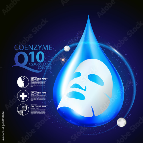 coenzyme q10 Mask Serum and Background Concept Skin Care Cosmetic.