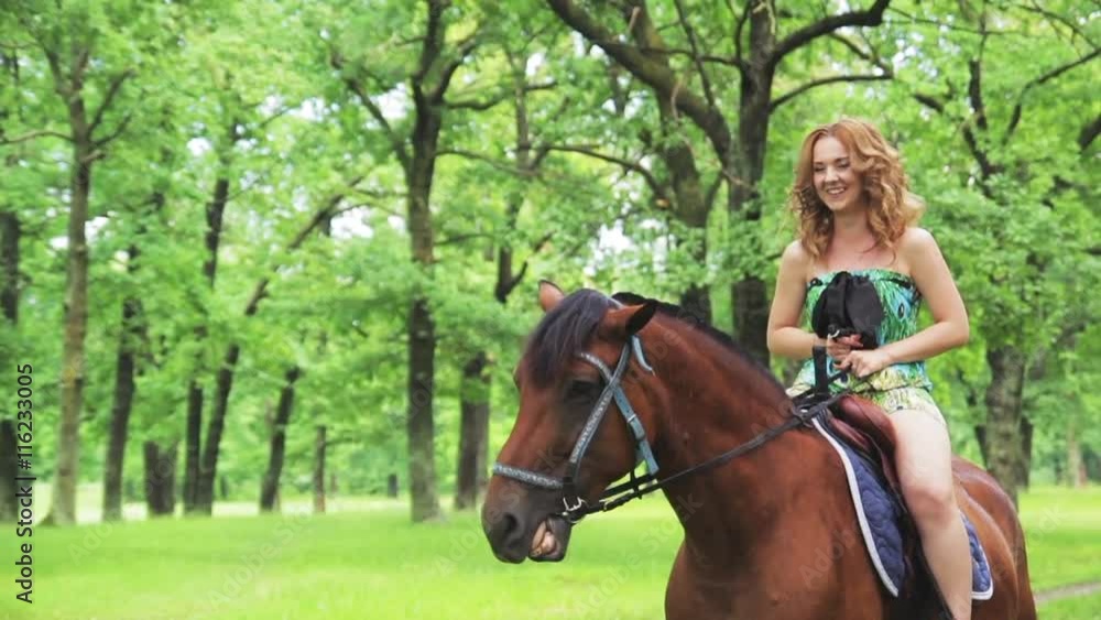 The girl on a horse in the park, Slow Motion The girl on a horse in the park, Slow Motion