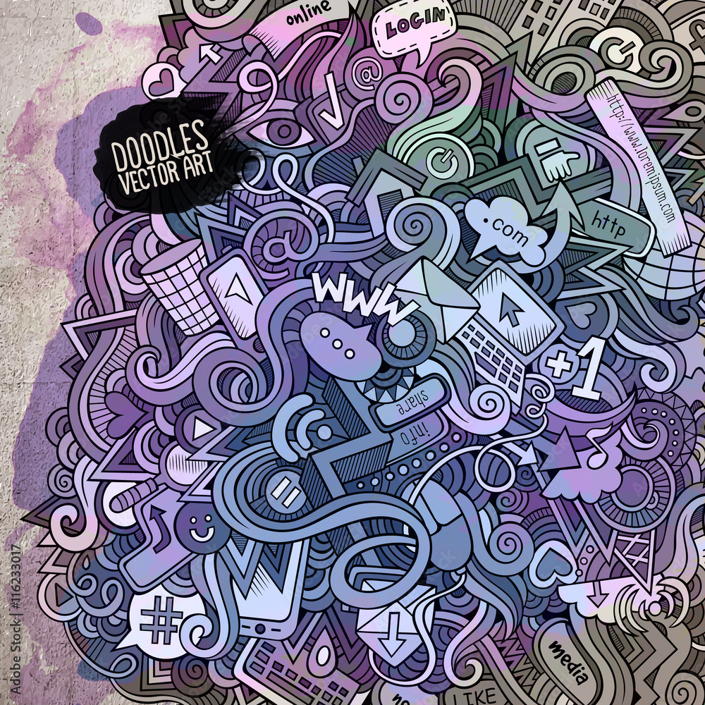 Social media doodles elements watercolor art background. Social media doodles elements watercolor art background.