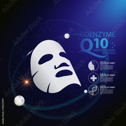 coenzyme q10 Mask Serum and Background Concept Skin Care Cosmetic.