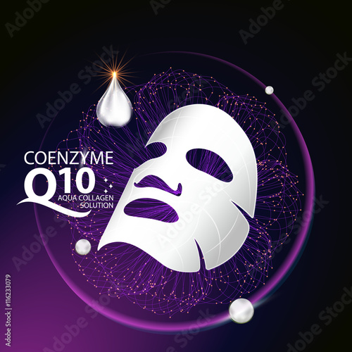 coenzyme q10 Mask Serum and Background Concept Skin Care Cosmetic.