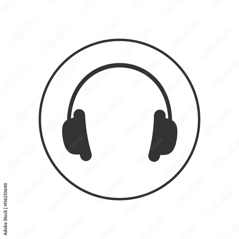 Headphones earphones with line round circle. Music card. Icon in Flat design style White background. Isolated. Headphones earphones with line round circle. Music card. Icon in Flat design style White background. Isolated.