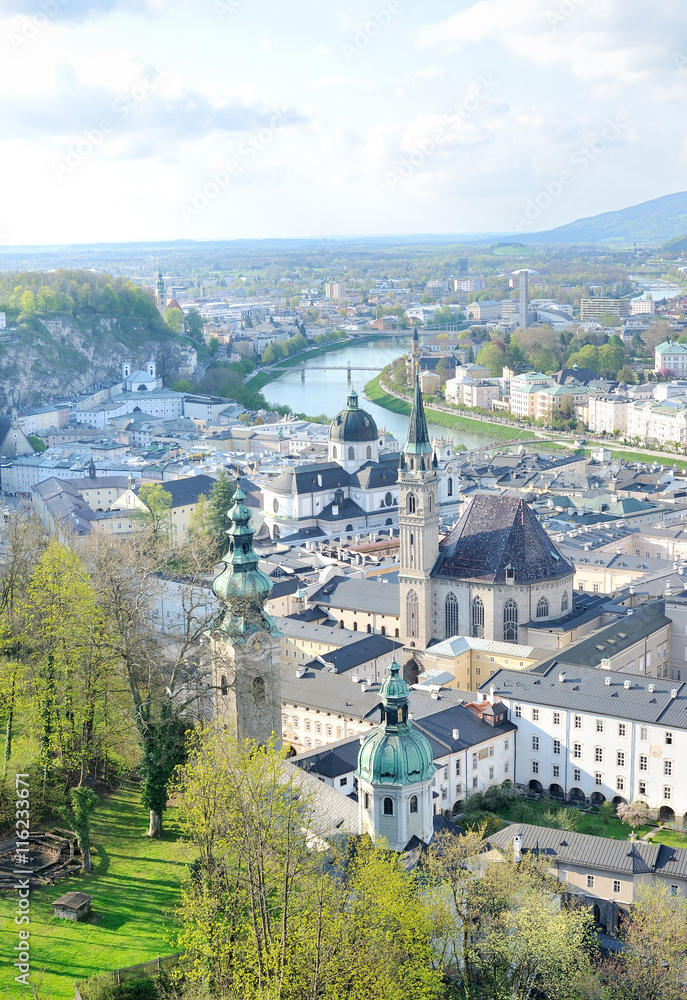 Aerial view of the historic city of Salzburg from Hohensalzburg