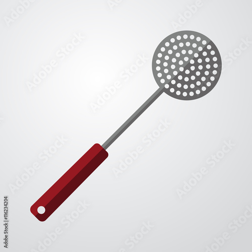 Icono plano espumadera cocina color sobre fondo degradado