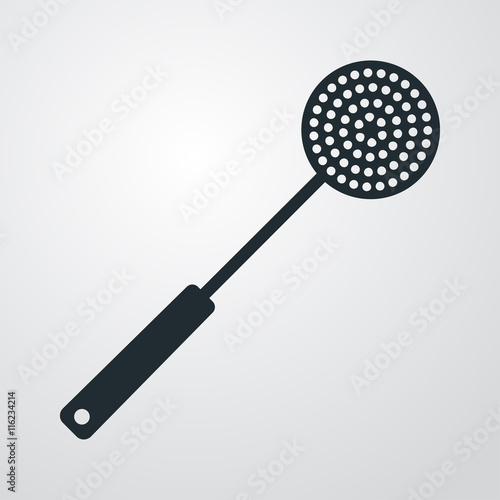 Icono plano espumadera cocina sobre fondo degradado