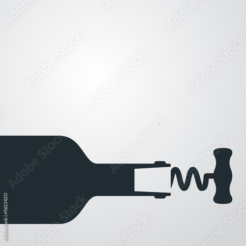 Icono plano sacacorchos botella y corcho sobre fondo degradado gris