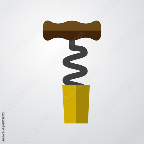 Icono plano sacacorchos con corcho color sobre fondo degradado gris