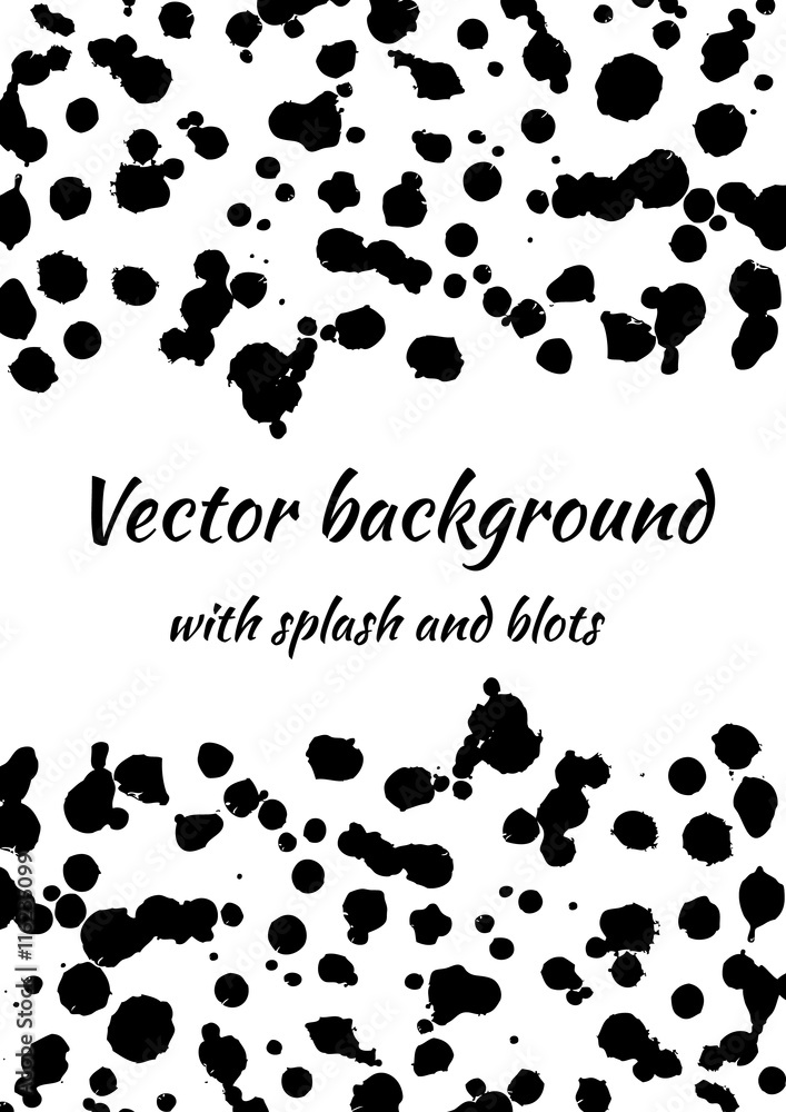 Fototapeta premium Vector black and white background with ink blots, splash and brush strokes. Creative artistic template for card, layout, cover. Rainbow colors