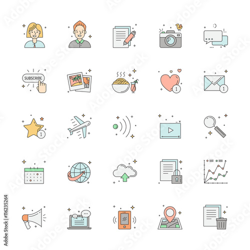Blog multicolored icon set. Clean and simple outline design.