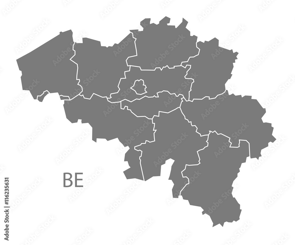 Belgium regions Map grey