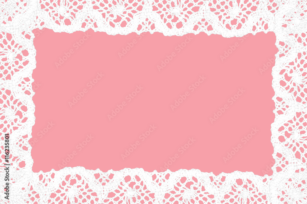 White lace on pink background.