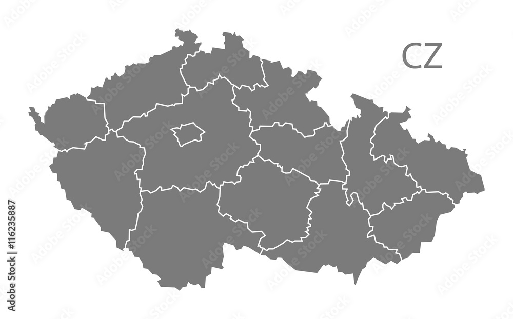Czech Republic regions Map grey