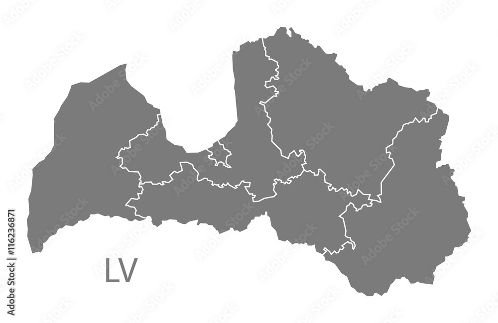 Latvia regions Map grey - obrazy, fototapety, plakaty 