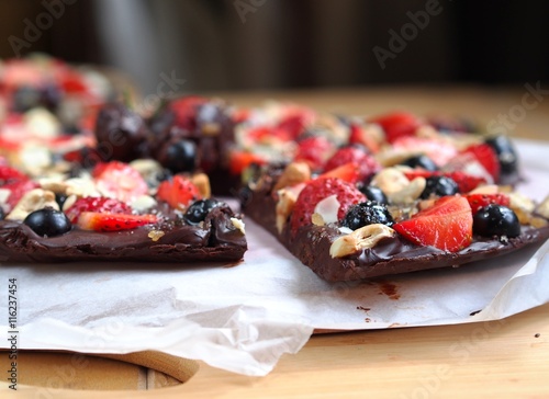 pizza made of chocolate and berries
