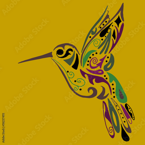  hummingbird for coloring or tattoo isolated on white background