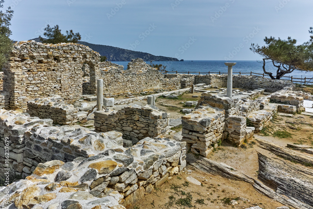 Ruins of ancient village in Archaeological site of Aliki, Thassos island,  East Macedonia and Thrace, Greece