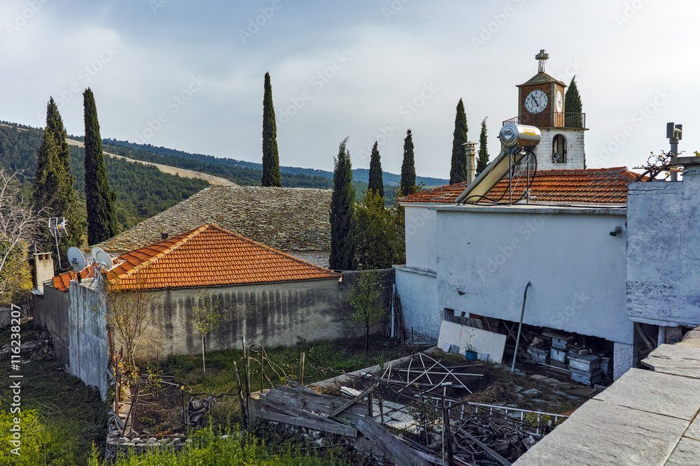 Orthodox church with stone roof in village of Theologos,Thassos island, East Macedonia and Thrace, Greece   - obrazy, fototapety, plakaty 