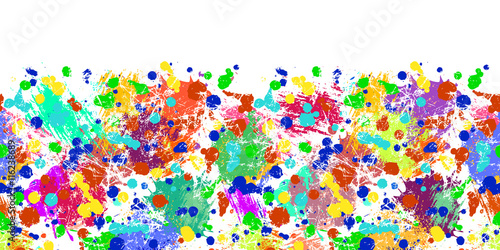 Vector seamless pattern with watercolor ink blots  splash and brush strokes. Horizontal banner  seamless border. Colorful creative artistic background. Series of Drawn Vector  Blots  Brush  Strokes.